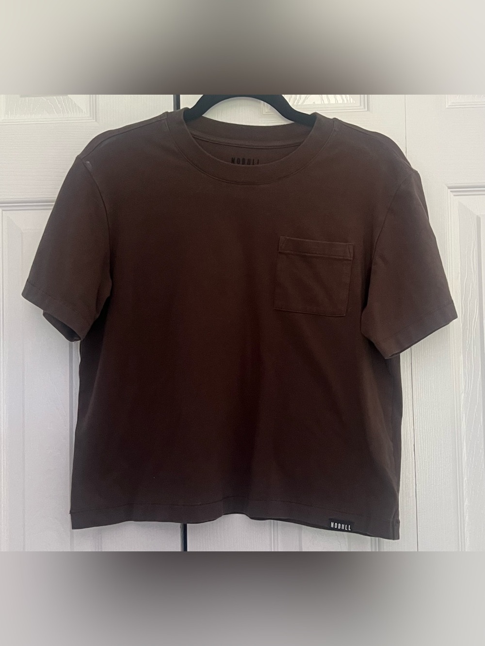 NOBULL Brown Cotton Pocket Crewneck Cropped T-Shirt